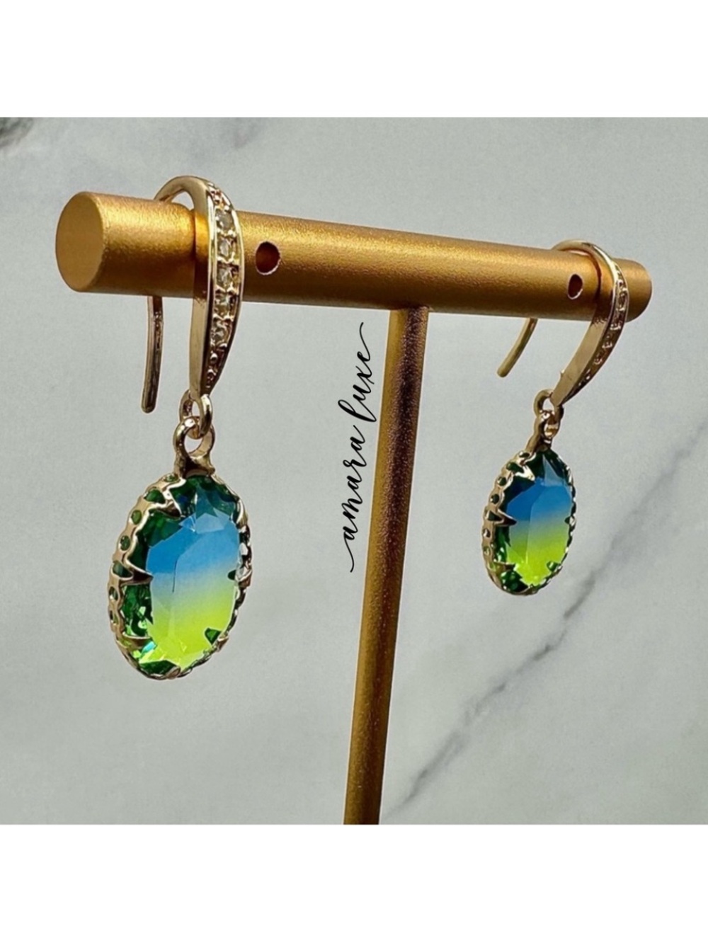 New Gorgeous Oval Tourmaline CZ Drop Earrings - Picture 9 of 9